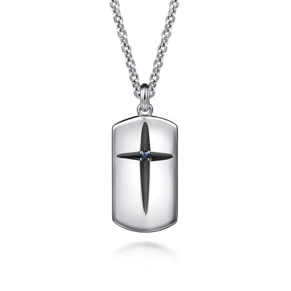 925 Sterling Silver Cross Dog Tag Pendant