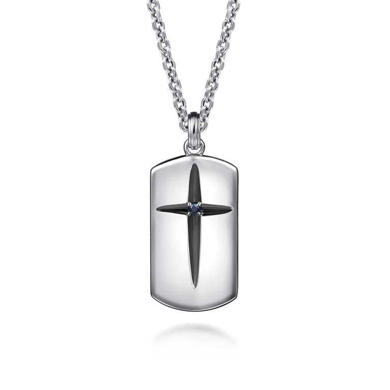 925 Sterling Silver Cross Dog Tag Pendant - Shot 3