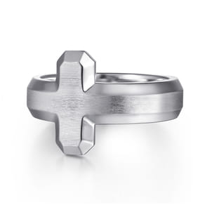 925 Sterling Silver Cross Men's Faceted Ring