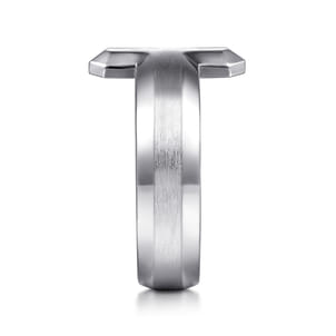 925 Sterling Silver Cross Men's Faceted Ring