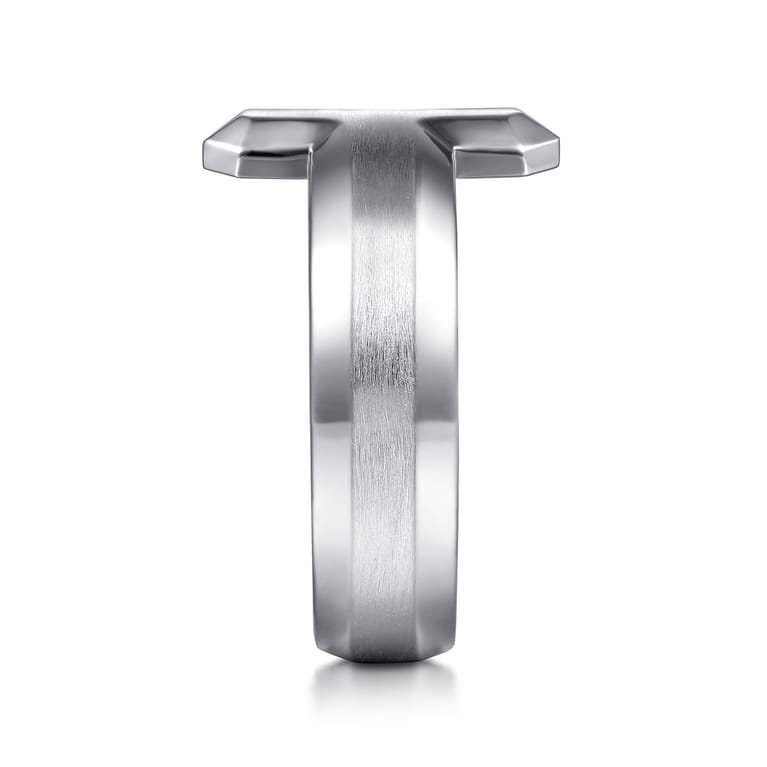 925 Sterling Silver Cross Men's Faceted Ring - Shot 4