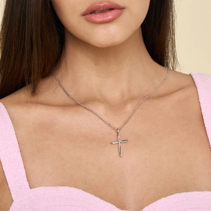 925 Sterling Silver Cross Pendant Necklace-Bujukan