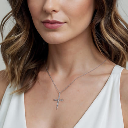 925 Sterling Silver Cross Pendant Necklace-Bujukan