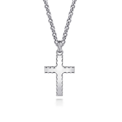 925 Sterling Silver Cross Pendant with Beveled Trim - Shot 3