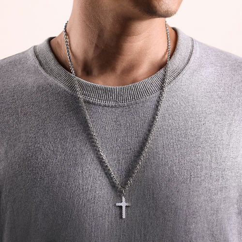 925 Sterling Silver Cross Pendant with Beveled Trim - Shot 4
