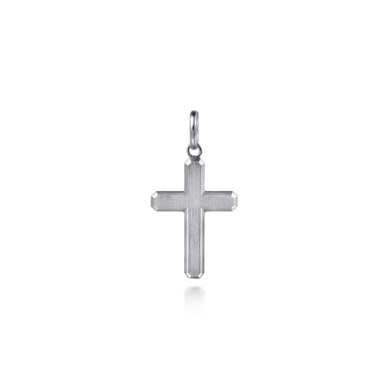 925 Sterling Silver Cross Pendant with Vertical Brush - Shot 1