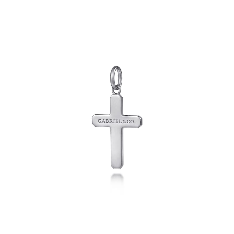 925 Sterling Silver Cross Pendant with Vertical Brush - Shot 2