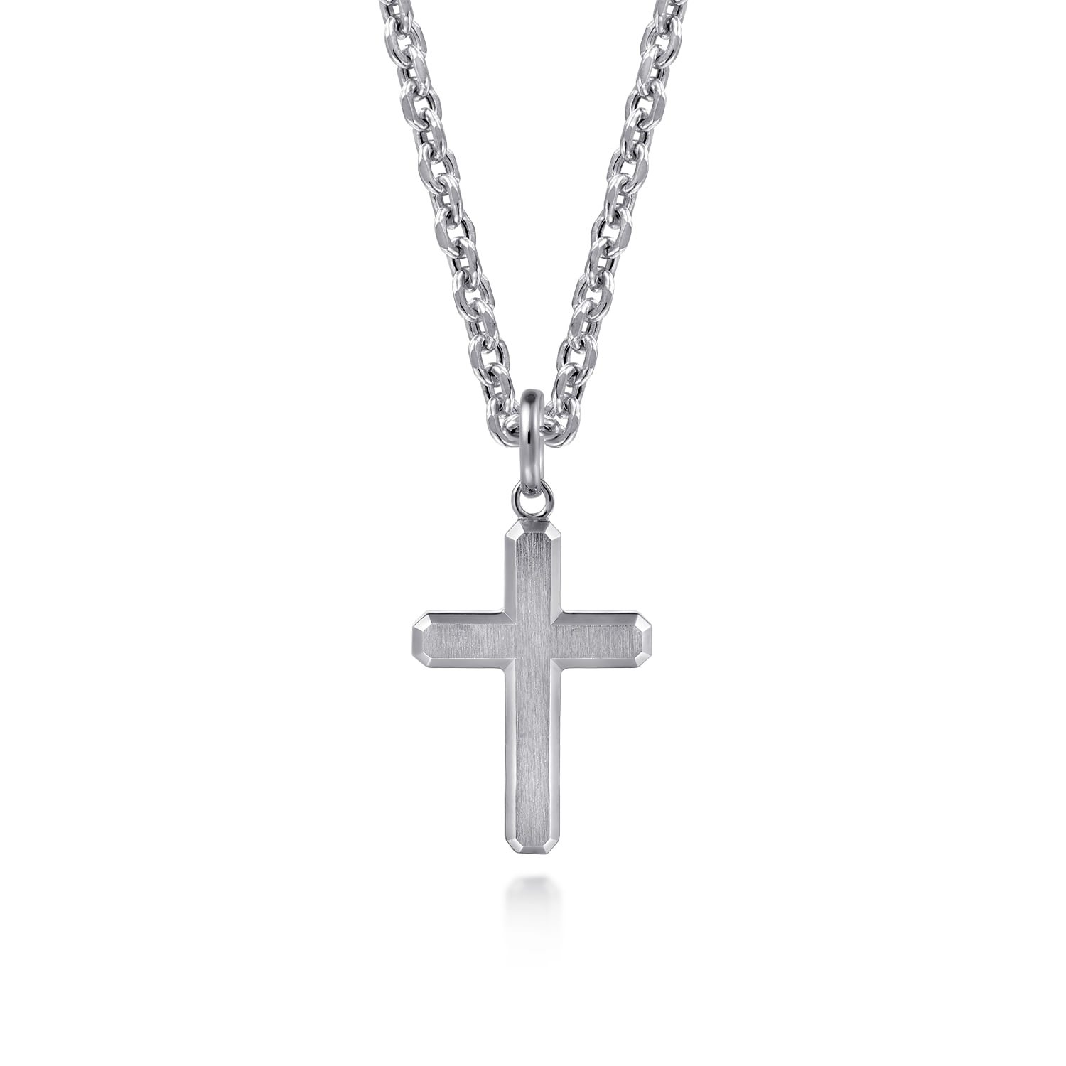 925 Sterling Silver Cross Pendant with Vertical Brush