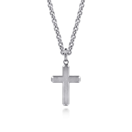 925 Sterling Silver Cross Pendant with Vertical Brush