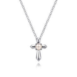 925 Sterling Silver Cultured Pearl Cross Necklace
