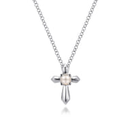 925 Sterling Silver Cultured Pearl Cross Necklace