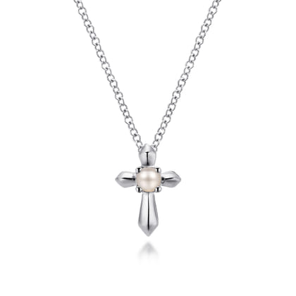 925 Sterling Silver Cultured Pearl Cross Necklace