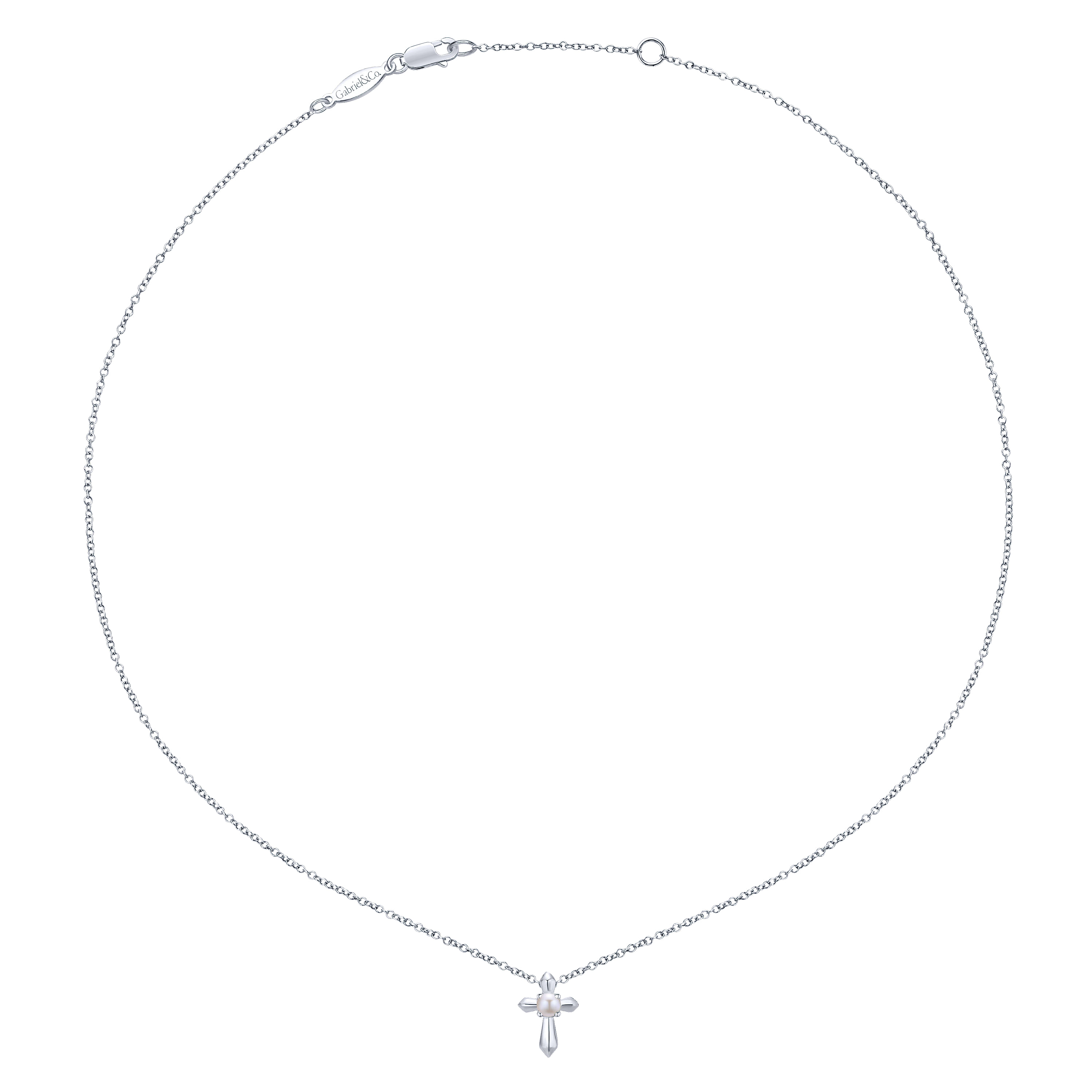 925 Sterling Silver Cultured Pearl Cross Necklace @ $110