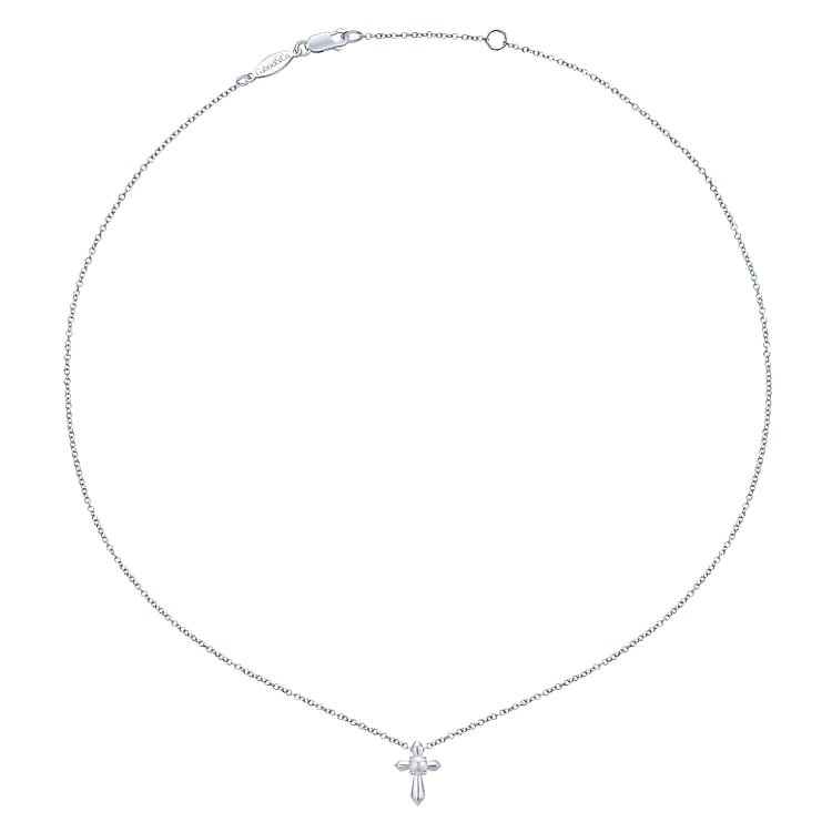 925 Sterling Silver Cultured Pearl Cross Necklace