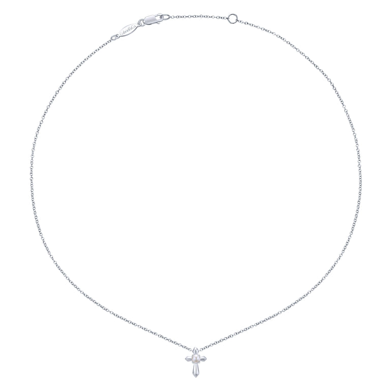 925 Sterling Silver Cultured Pearl Cross Necklace - Shot 2