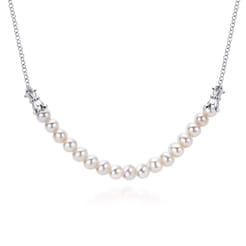 925 Sterling Silver Cultured Pearl String Bar Necklace