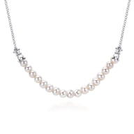 925 Sterling Silver Cultured Pearl String Bar Necklace