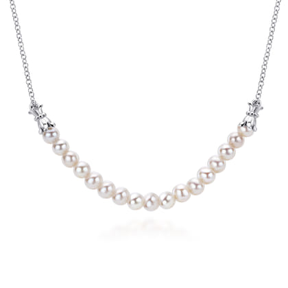 925 Sterling Silver Cultured Pearl String Bar Necklace