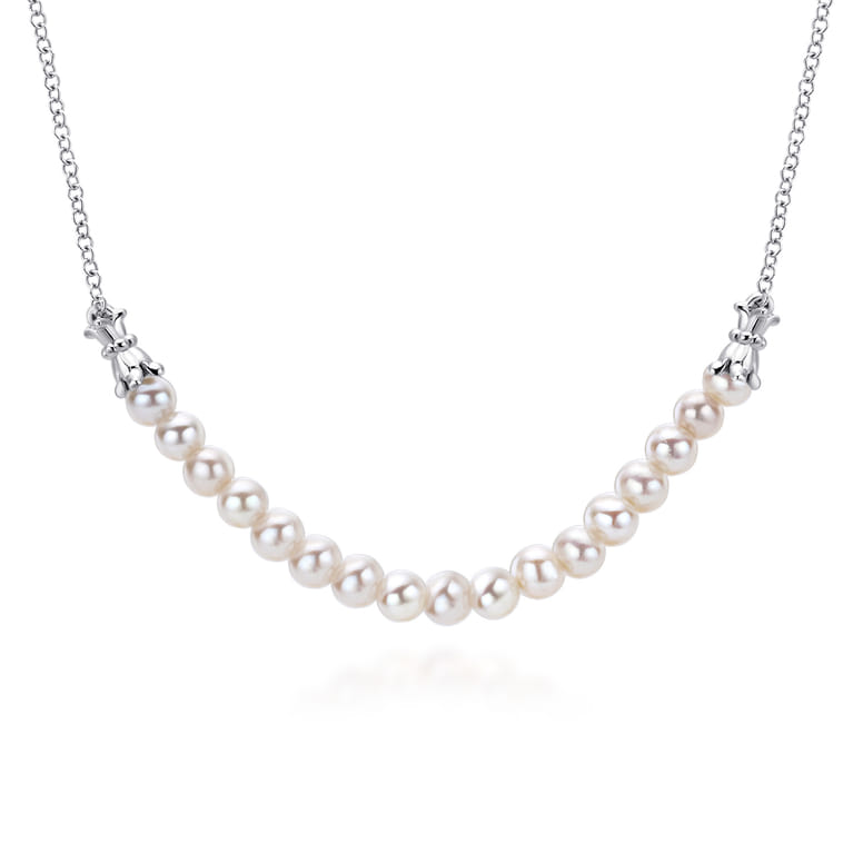 925 Sterling Silver Cultured Pearl String Bar Necklace - Shot 1