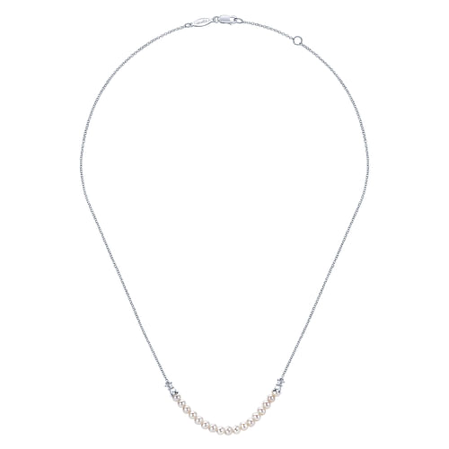 925 Sterling Silver Cultured Pearl String Bar Necklace - Shot 2
