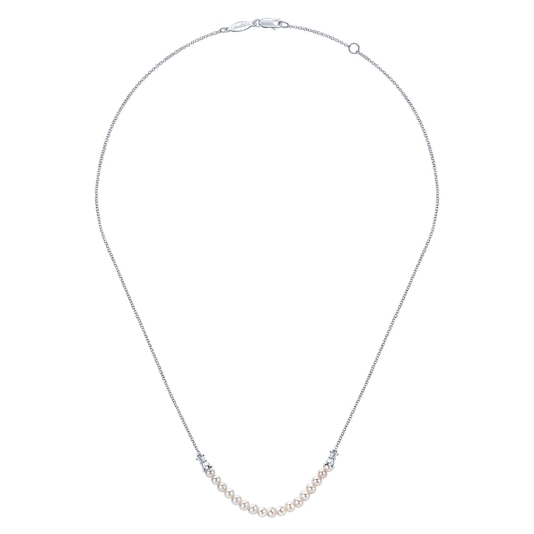 925 Sterling Silver Cultured Pearl String Bar Necklace