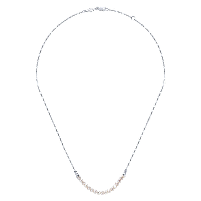 925 Sterling Silver Cultured Pearl String Bar Necklace - Shot 2