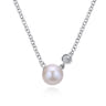 925 Sterling Silver Cultured Pearl and Diamond Pendant Necklace - 0.02 ct