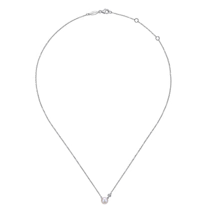 925 Sterling Silver Cultured Pearl and Diamond Pendant Necklace