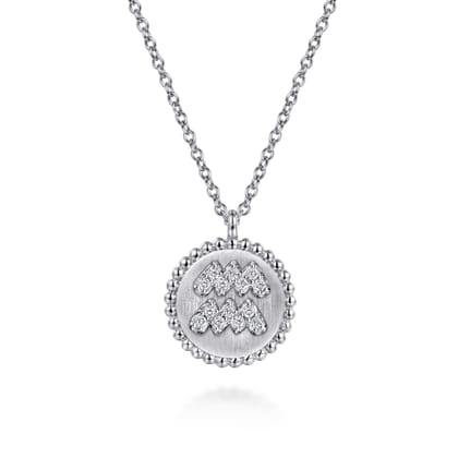 925 Sterling Silver Diamond Bujukan Aquarius Jan 20 - Feb 18 Zodiac Pendant Necklace