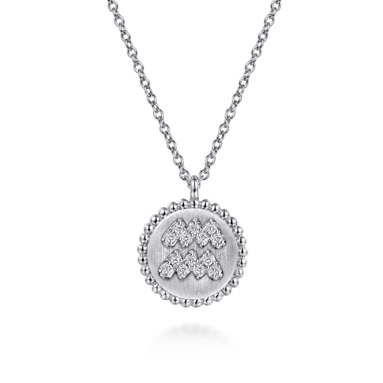 925 Sterling Silver Diamond Bujukan Aquarius Jan 20 - Feb 18 Zodiac Pendant Necklace - 0.05 ct - Shot 1