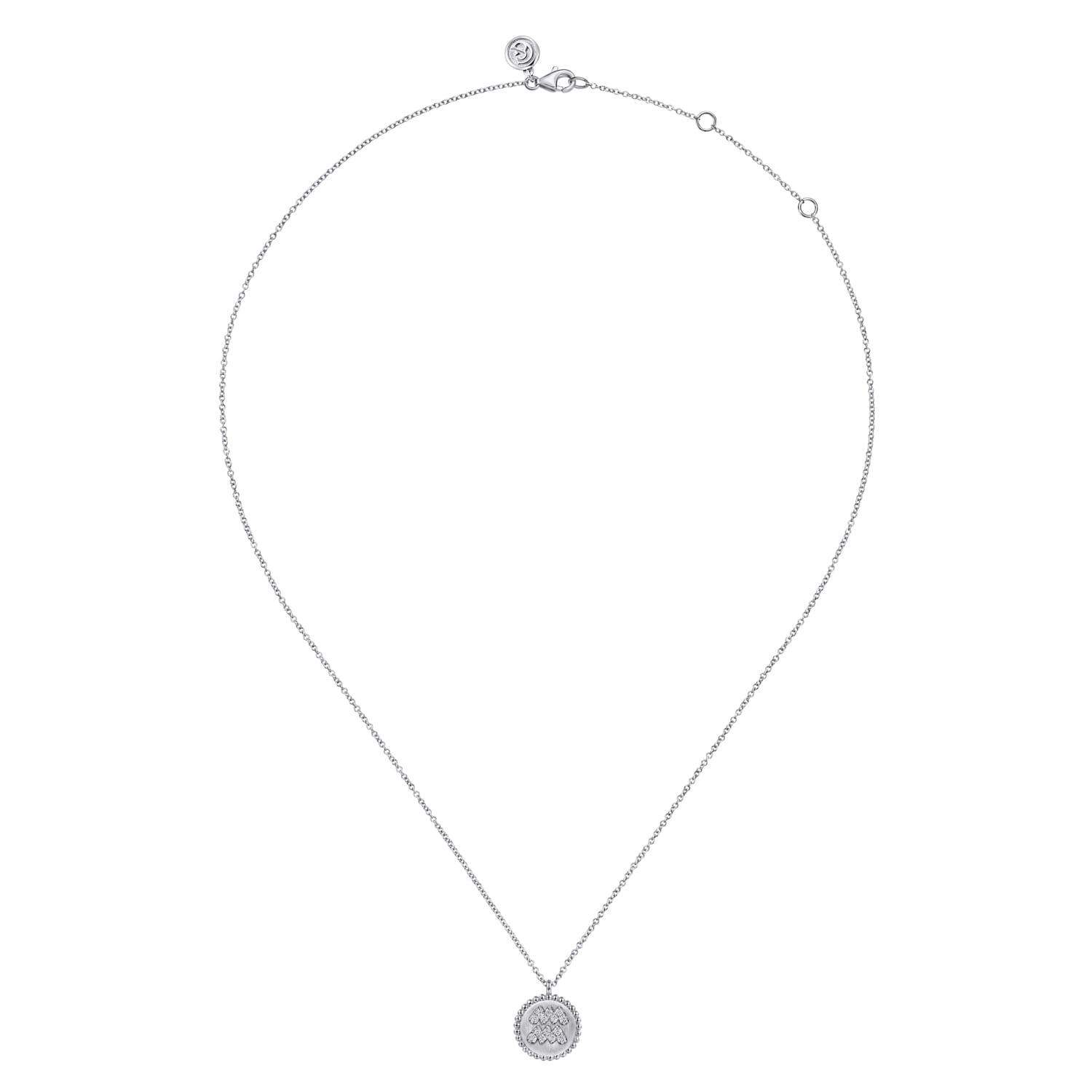 925 Sterling Silver Diamond Bujukan Aquarius Jan 20 - Feb 18 Zodiac Pendant Necklace