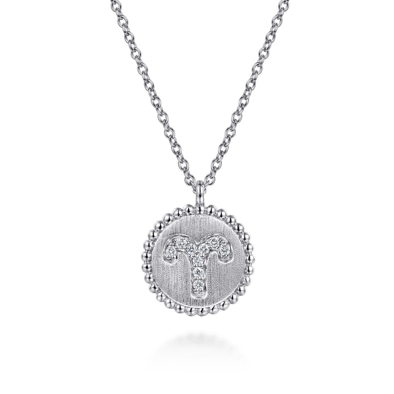 925 Sterling Silver Diamond Bujukan Aries Mar 21 - Apr 19 Zodiac Pendant Necklace - 0.05 ct - Shot 1
