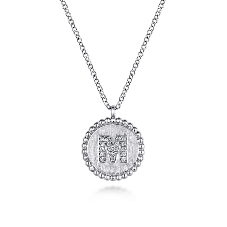 925 Sterling Silver Diamond Bujukan Initial M Necklace - 0.07 ct - Shot 1