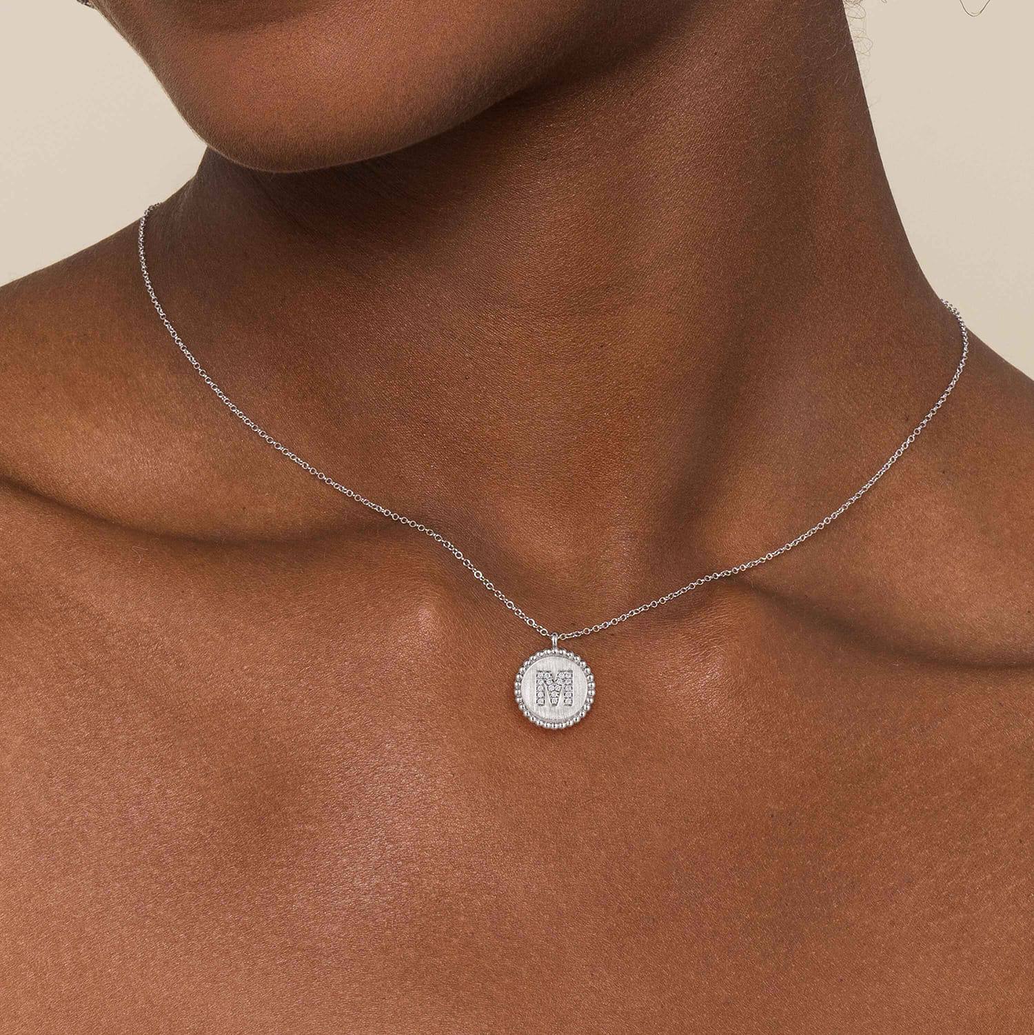 925 Sterling Silver Diamond Bujukan Initial M Necklace - 0.07 ct - Shot 3