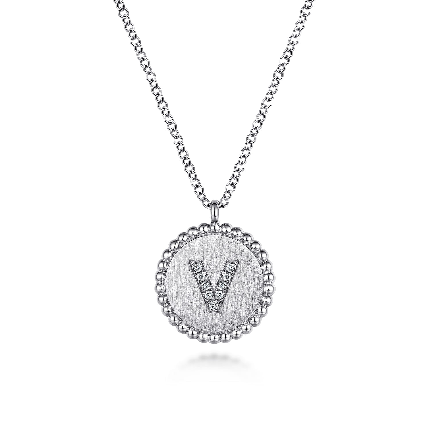 925 Sterling Silver Diamond Bujukan Initial V Necklace - 0.04 ct - Shot 1