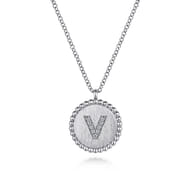 925 Sterling Silver Diamond Bujukan Initial V Necklace