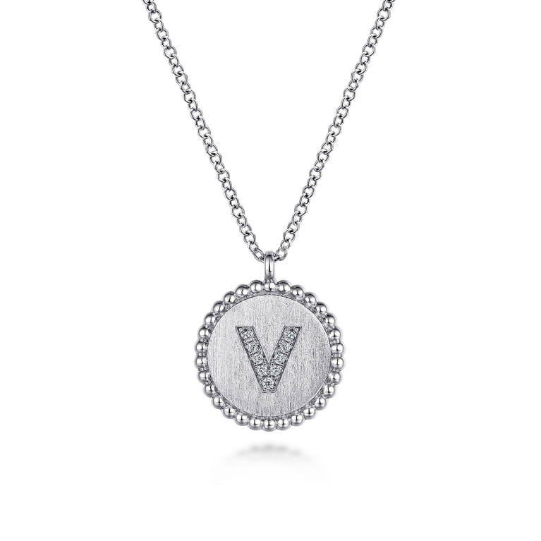 925 Sterling Silver Diamond Bujukan Initial V Necklace - 0.04 ct - Shot 1