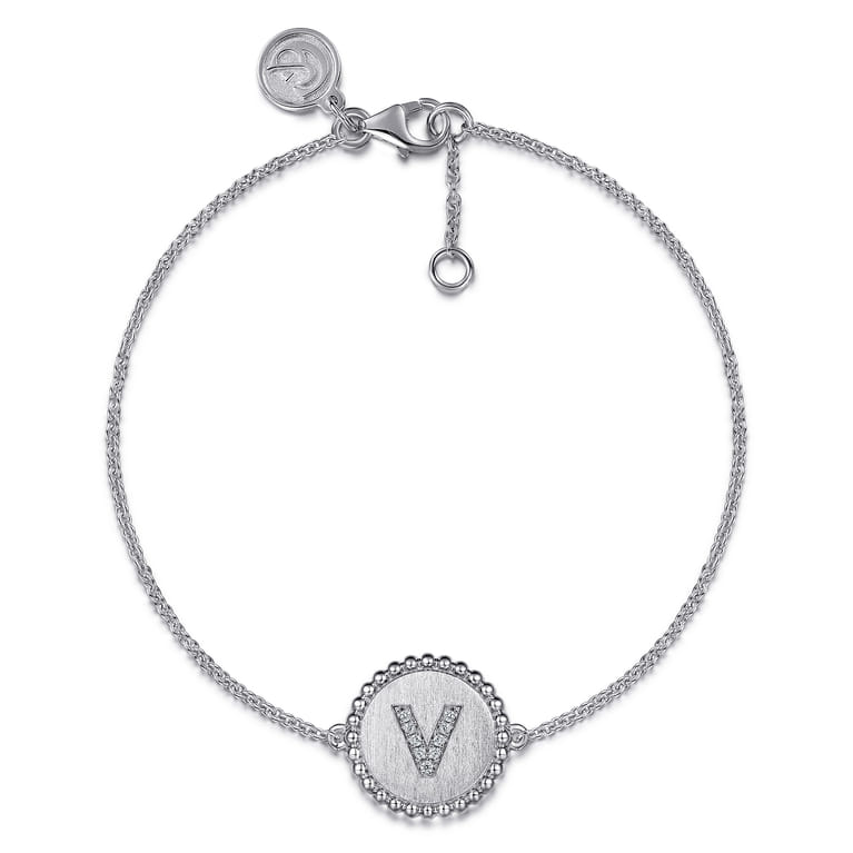 925 Sterling Silver Diamond Bujukan Initinal V Bracelet - 0.04 ct - Shot 1
