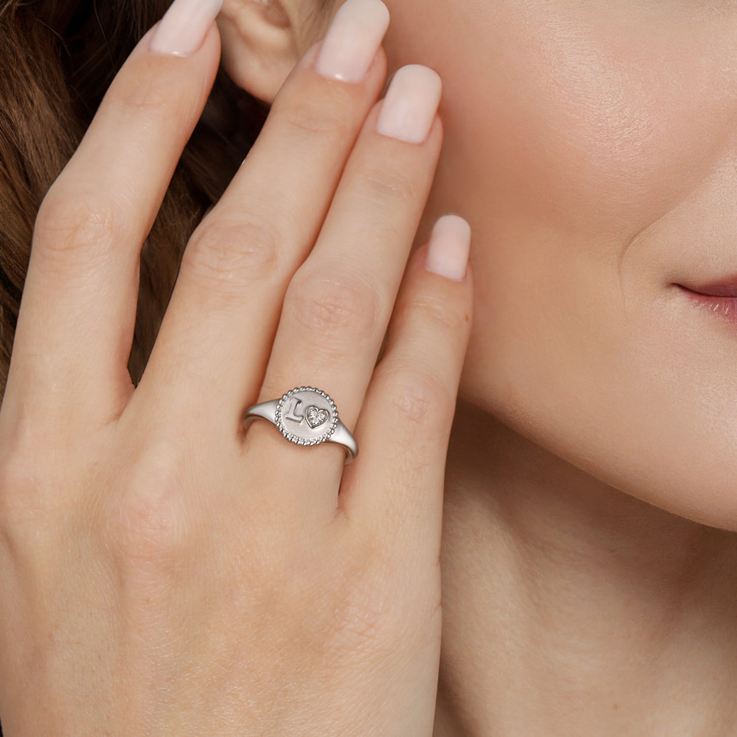 925 Sterling Silver Diamond Bujukan LOVE Medallion Ladies Ring