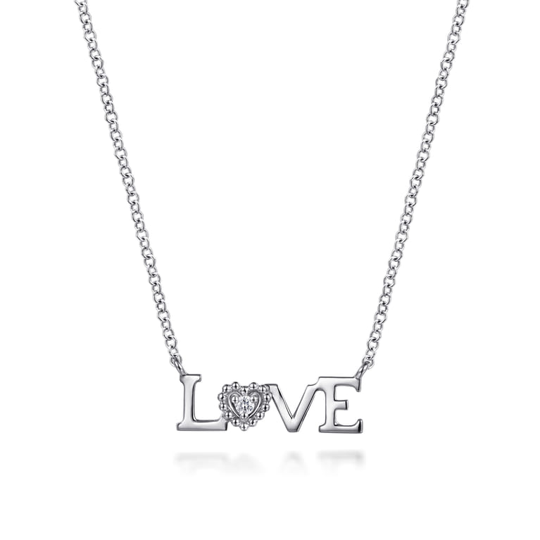 925 Sterling Silver Diamond Bujukan LOVE Pendant Necklace - 0.02 ct - Shot 1