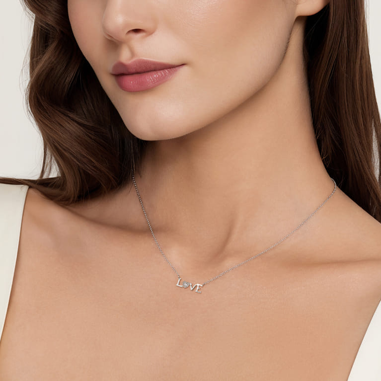 925 Sterling Silver Diamond Bujukan LOVE Pendant Necklace - 0.02 ct - Shot 3