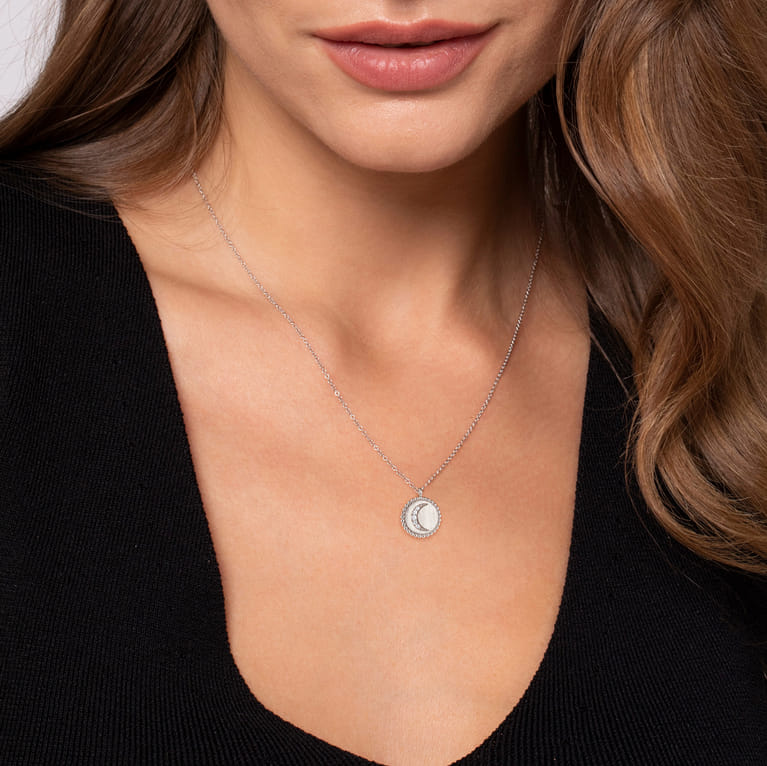 925 Sterling Silver Diamond Bujukan Moon Medallion Pendant Necklace - 0.04 ct - Shot 3