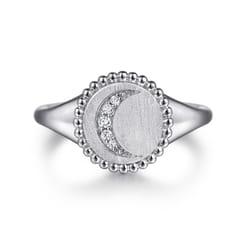 925 Sterling Silver Diamond Bujukan Moon Signet Ring