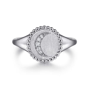 925 Sterling Silver Diamond Bujukan Moon Signet Ring