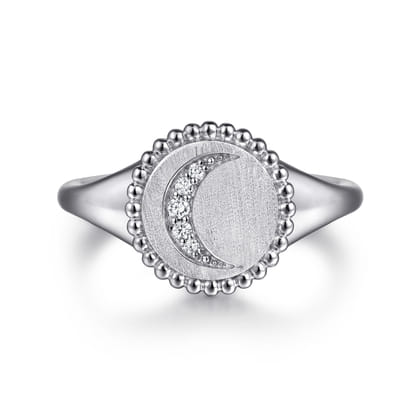 925 Sterling Silver Diamond Bujukan Moon Signet Ring