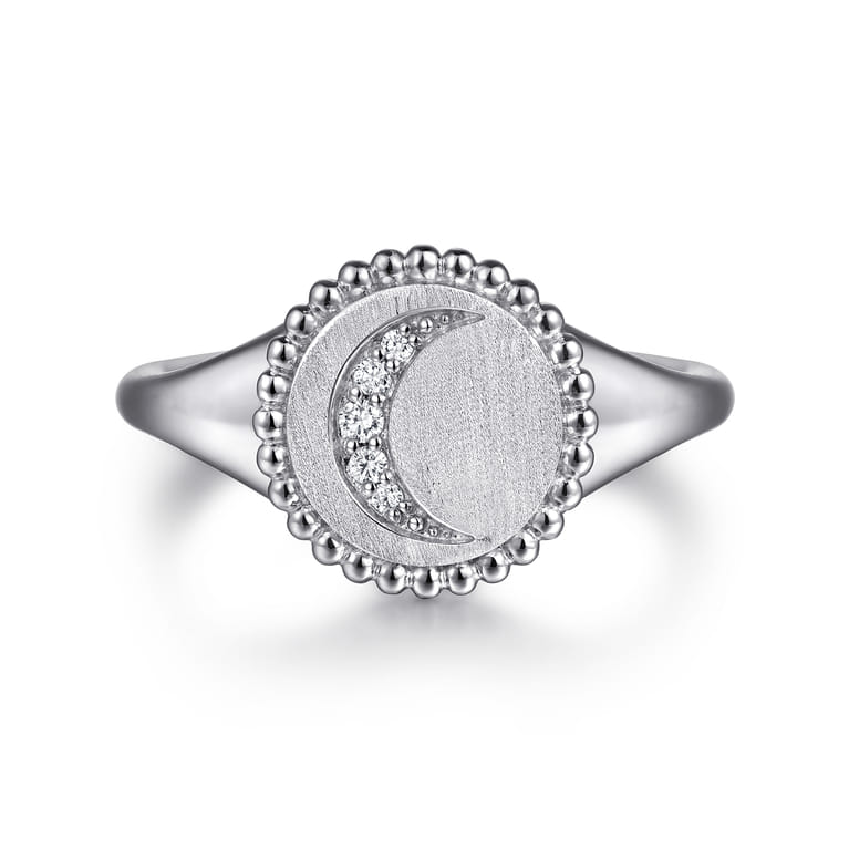 925 Sterling Silver Diamond Bujukan Moon Signet Ring - 0.04 ct - Shot 1