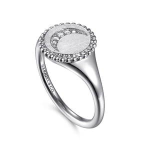 925 Sterling Silver Diamond Bujukan Moon Signet Ring