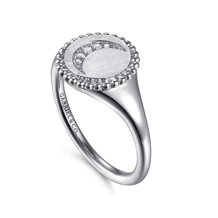 925 Sterling Silver Diamond Bujukan Moon Signet Ring - 0.04 ct - Shot 3