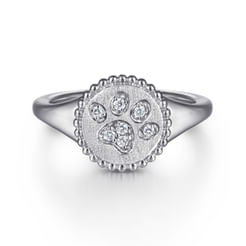 925 Sterling Silver Diamond Bujukan Paw Print Medallion Ladies Ring