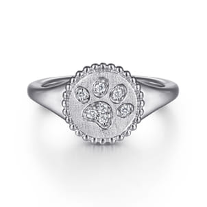 925 Sterling Silver Diamond Bujukan Paw Print Medallion Ladies Ring
